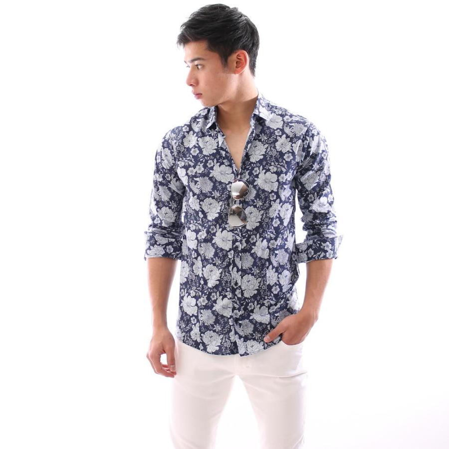 45R ネイビー 花柄 長袖シャツ 花柄 ネイビー 長袖シャツ - メルカリ