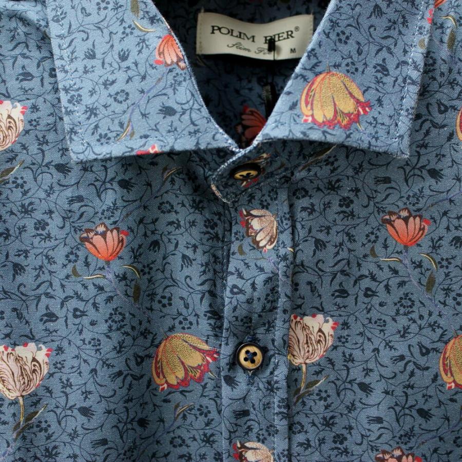 柄シャツ メンズ 長袖シャツ 花柄 紺 カジュアルシャツ コットン XXL