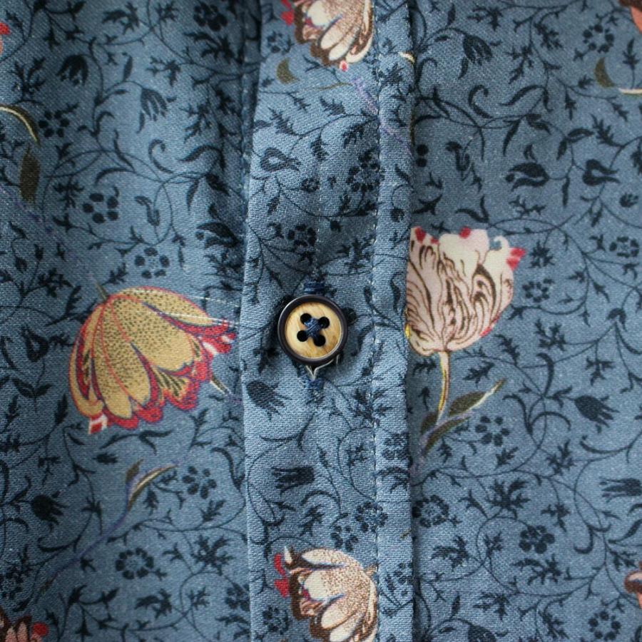 柄シャツ メンズ 長袖シャツ 花柄 紺 カジュアルシャツ コットン XXL
