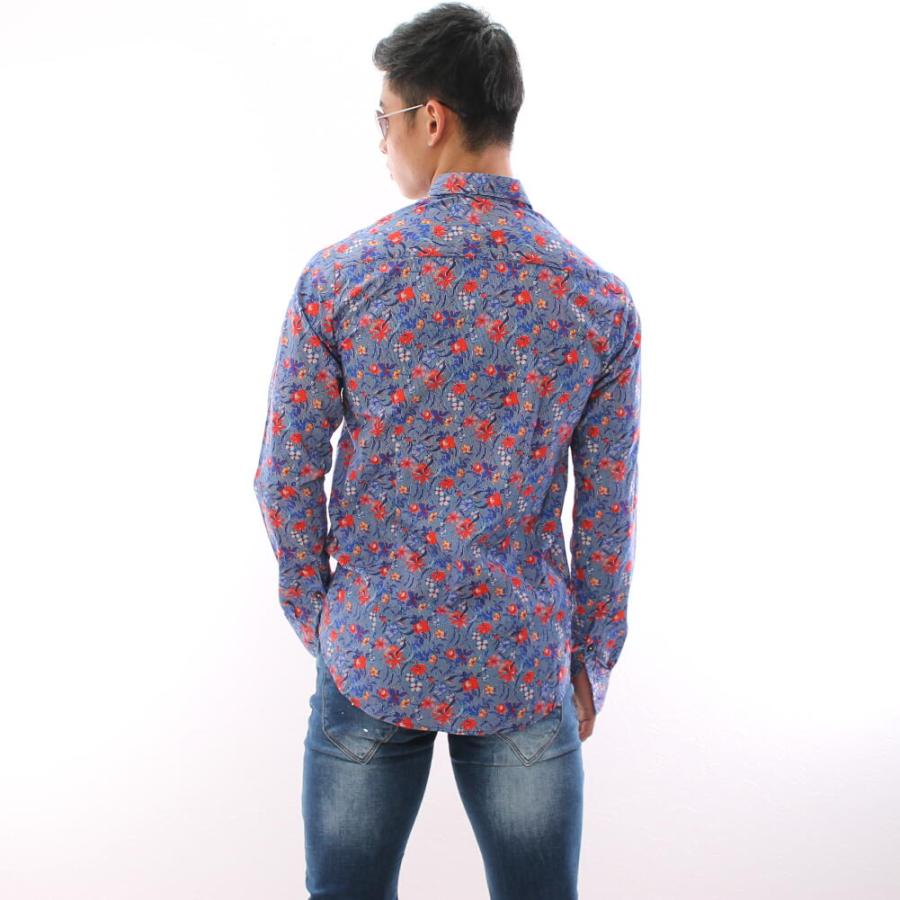 【美品】柄シャツ　花柄　バンドカラー　総柄　長袖　奇抜　メンズXL　紺 楽天市場】