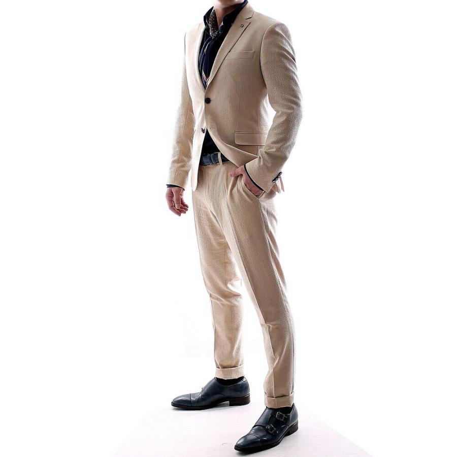 スラックス スリム スキニー パンツ ベージュ シボ ビジネス