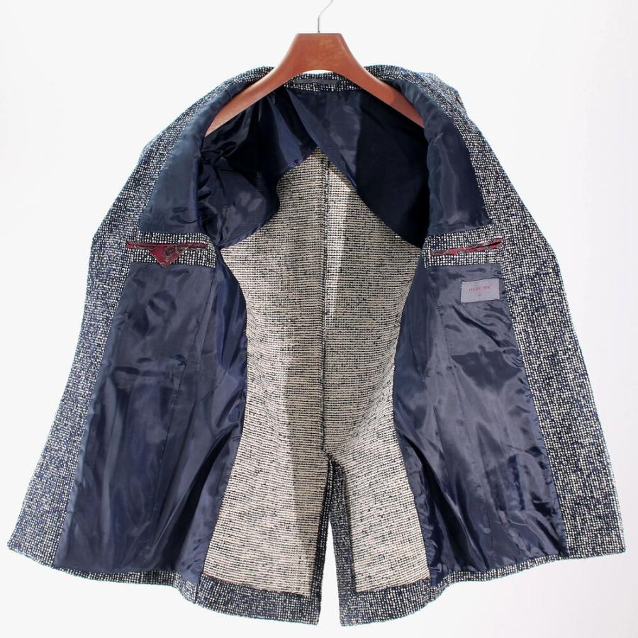 チェスターコート ツイード ハーフコート メンズ シングル 紺/ネイビー