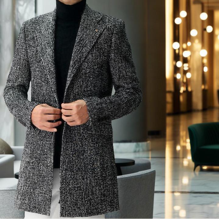 チェスターコート ツイード ハーフコート メンズ シングル 黒 秋冬