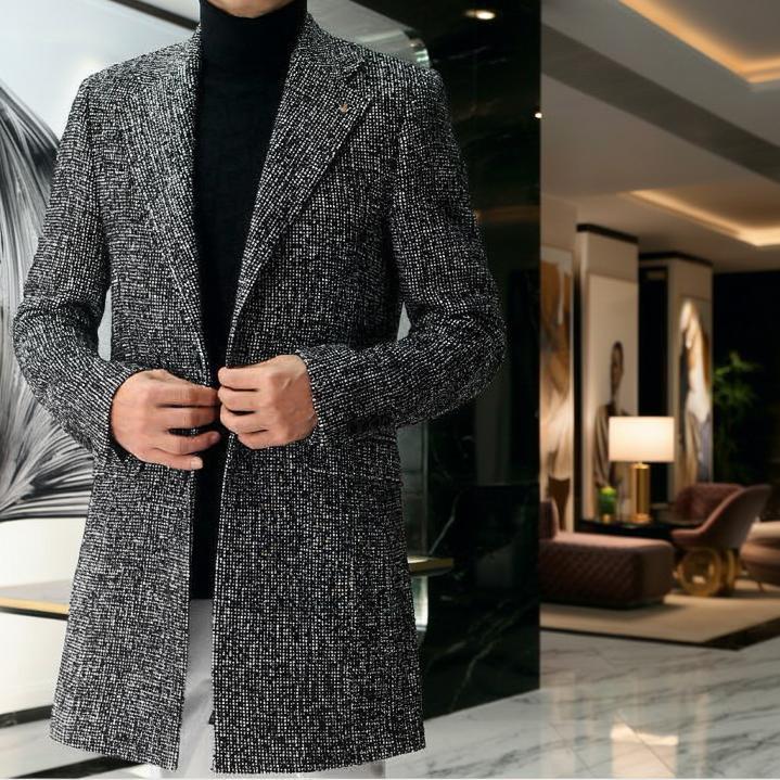 チェスターコート ツイード ハーフコート メンズ シングル 黒 秋冬