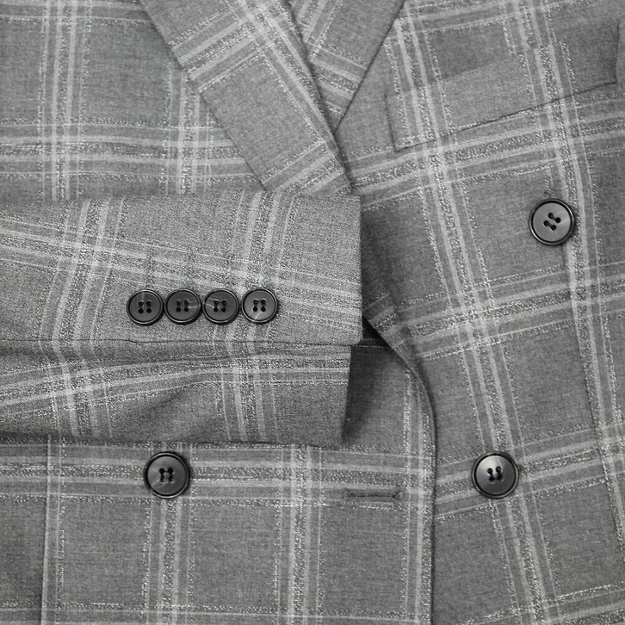 テーラードジャケット ダブル チェック グレー ストライプ ブレザー