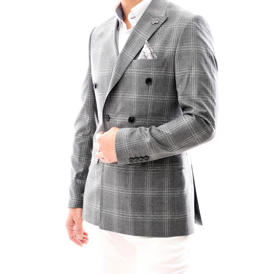 テーラードジャケット ダブル チェック グレー ストライプ ブレザー