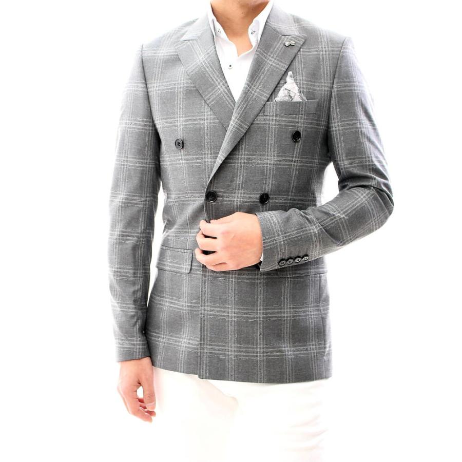 テーラードジャケット ダブル チェック グレー ストライプ ブレザー