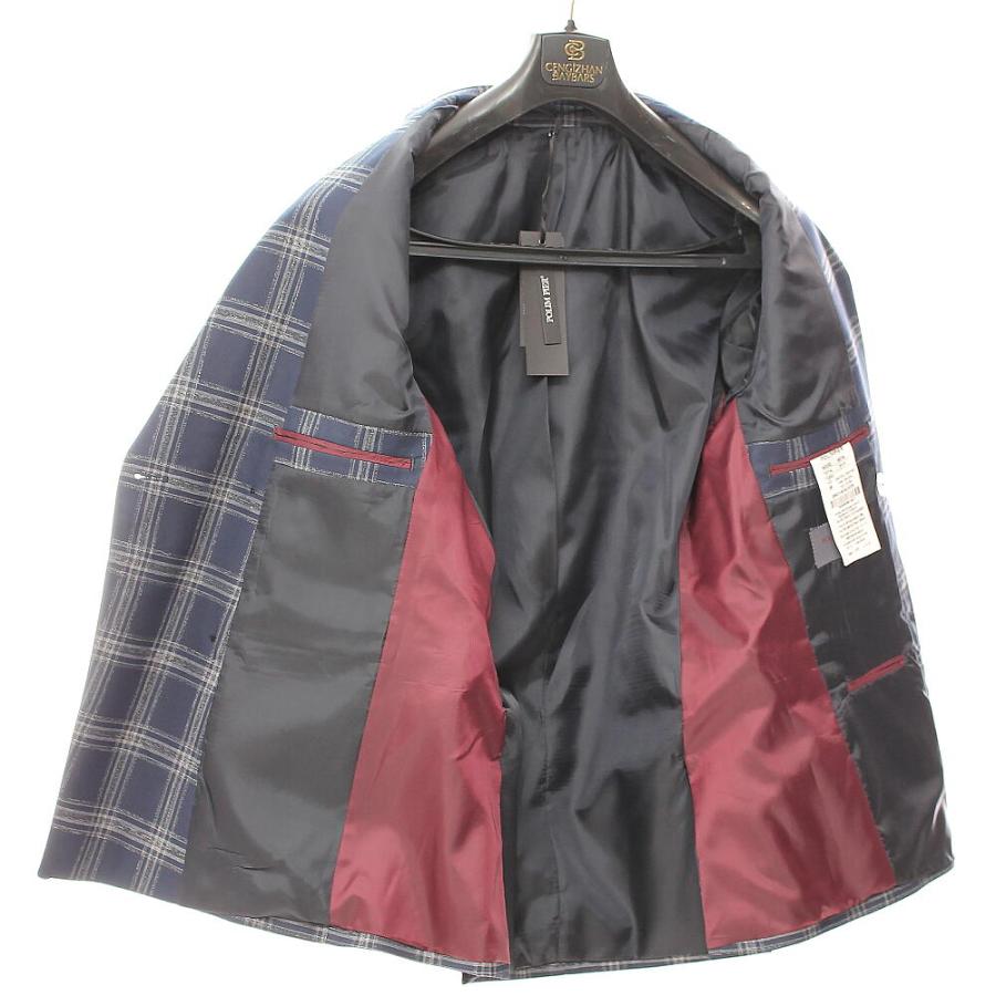 テーラードジャケット ダブル チェック ネイビー 紺 ストライプ