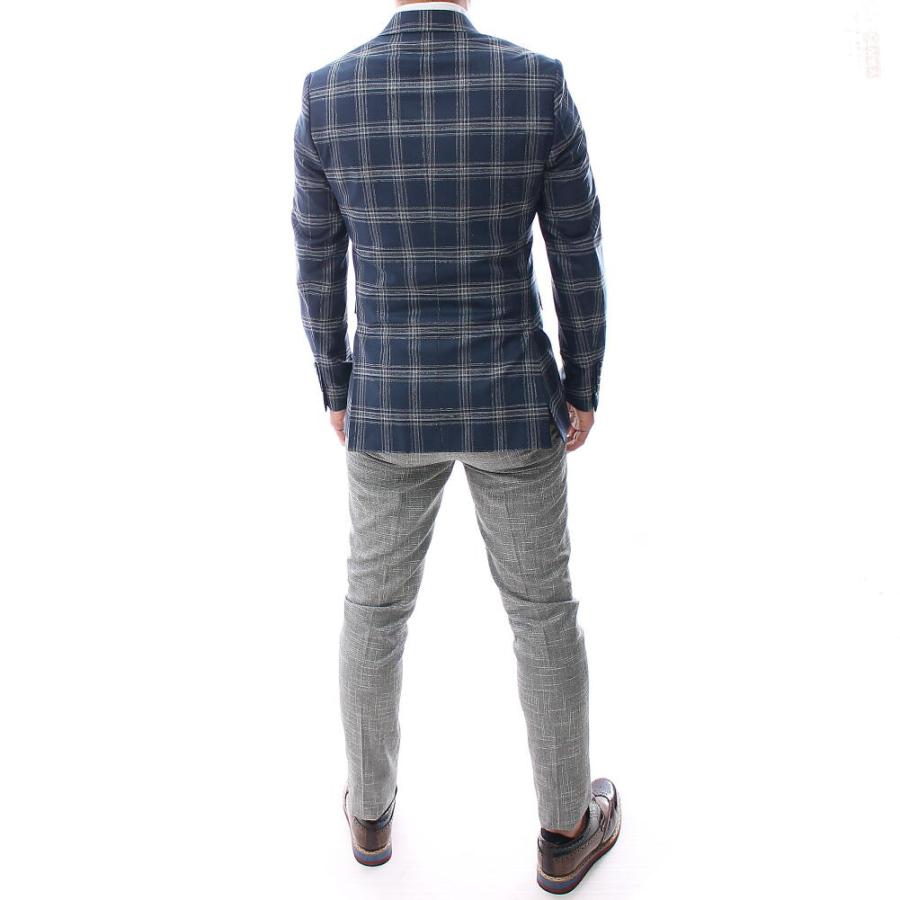 テーラードジャケット ダブル チェック ネイビー 紺 ストライプ