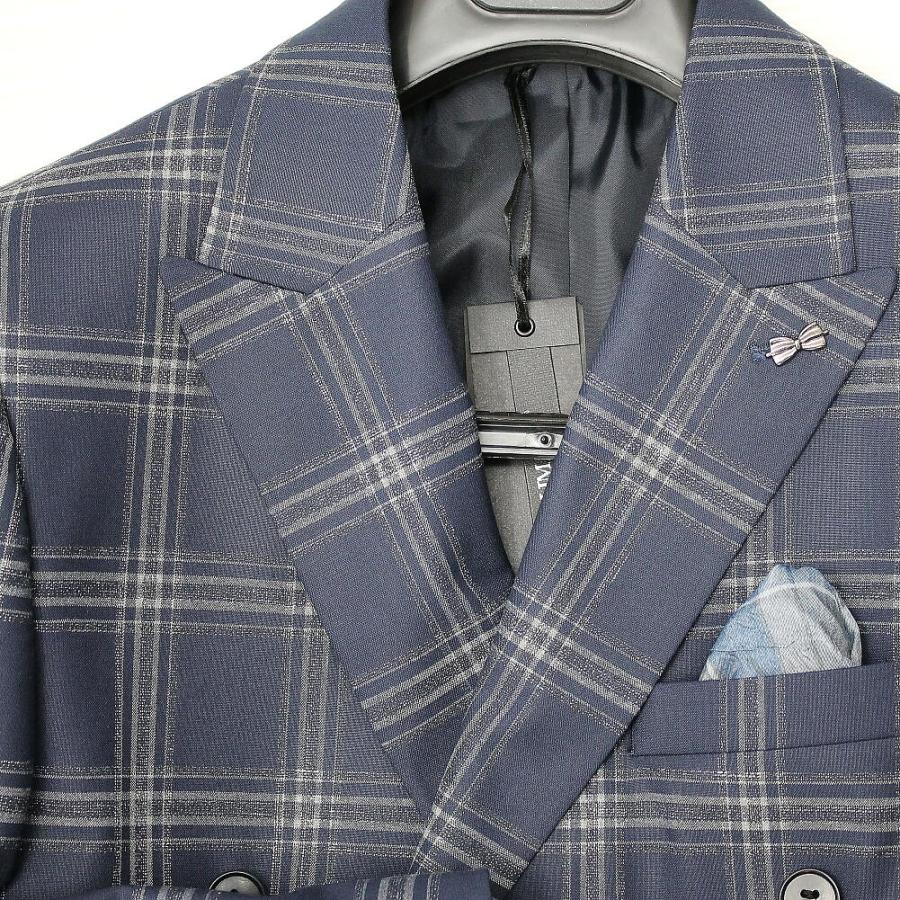 テーラードジャケット ダブル チェック ネイビー 紺 ストライプ