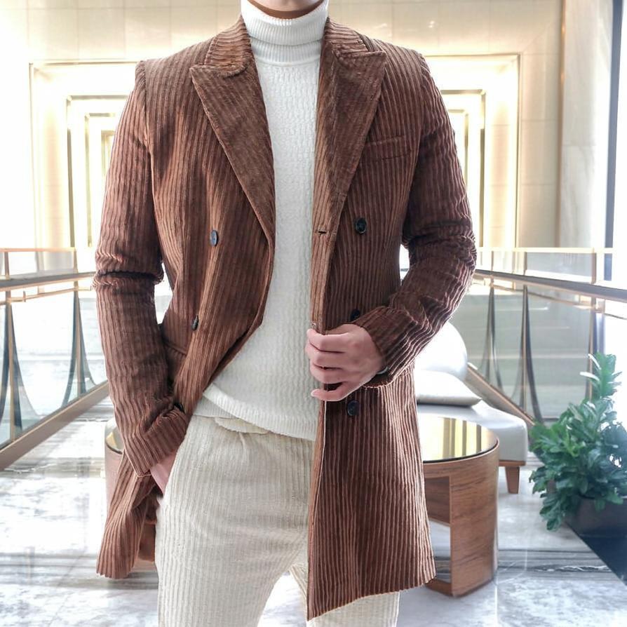 チェスターコート 茶 コーデュロイ ハーフコート メンズ ダブル