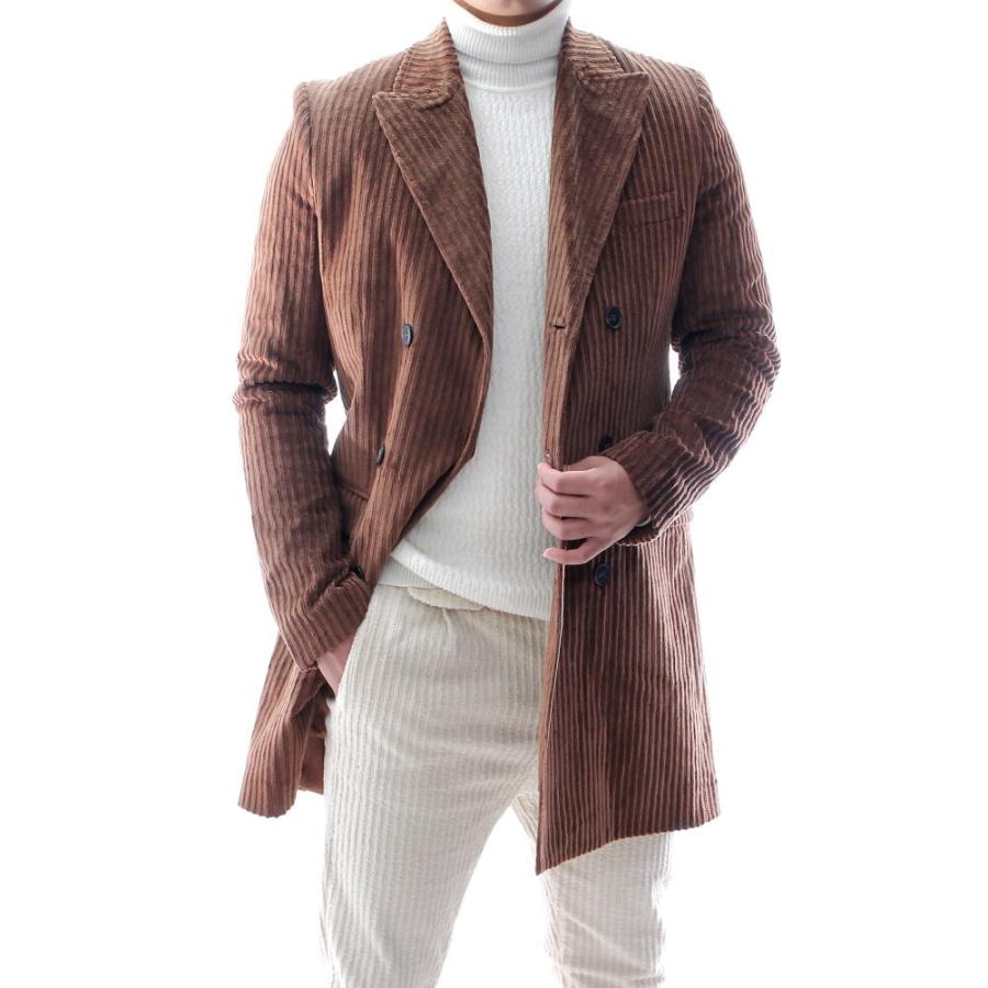 チェスターコート 茶 コーデュロイ ハーフコート メンズ ダブル 30代