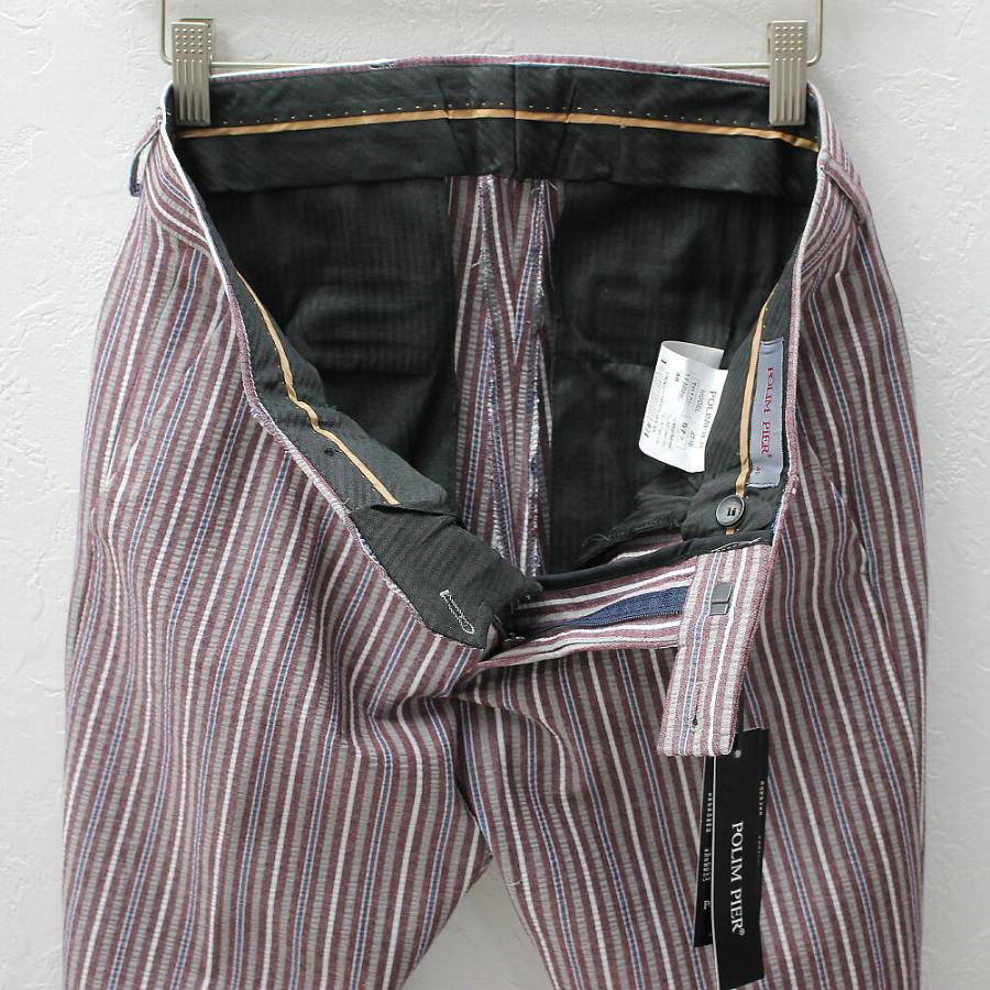 スリムスラックス シアサッカー ストライプ エンジ 春/夏/秋