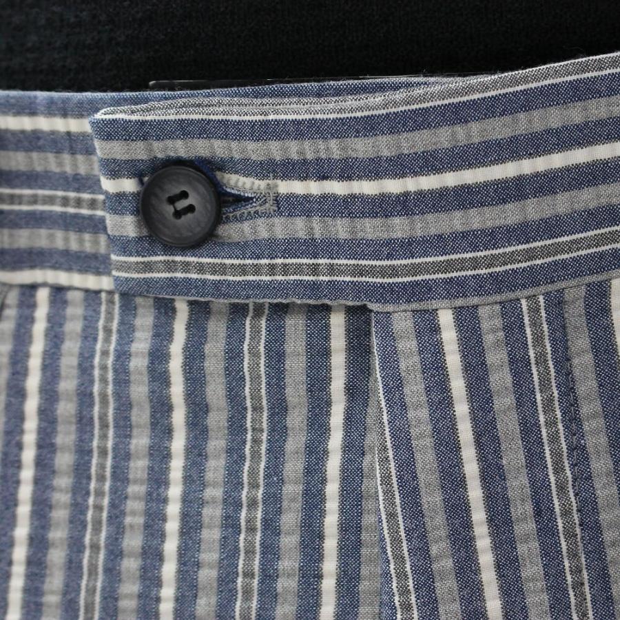 スリムスラックス シアサッカー ストライプ ブルー グレー 白 春/夏/秋