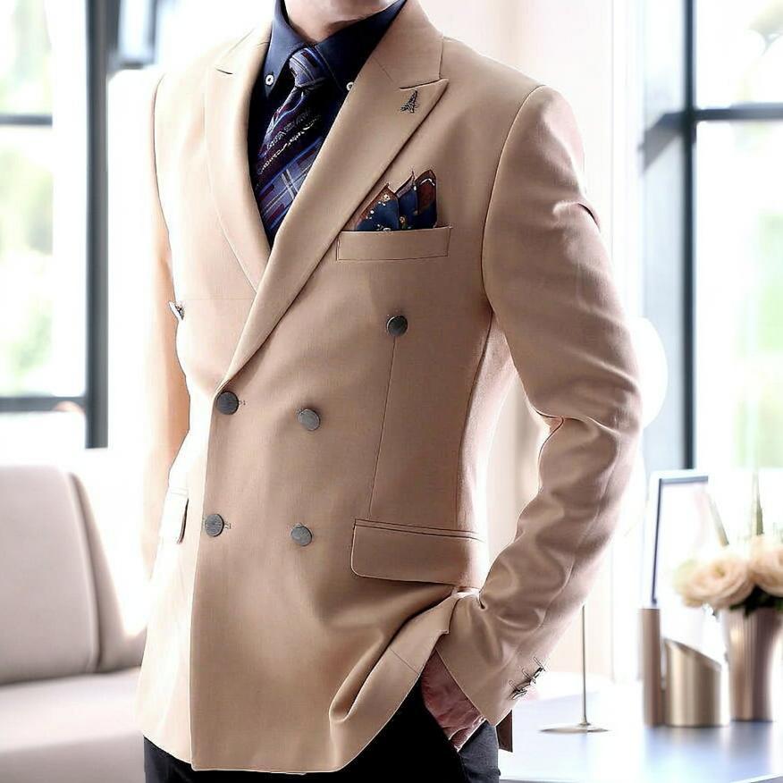 ブレザー ダブル ストレッチ キャメル ガンメタボタン ビジネス