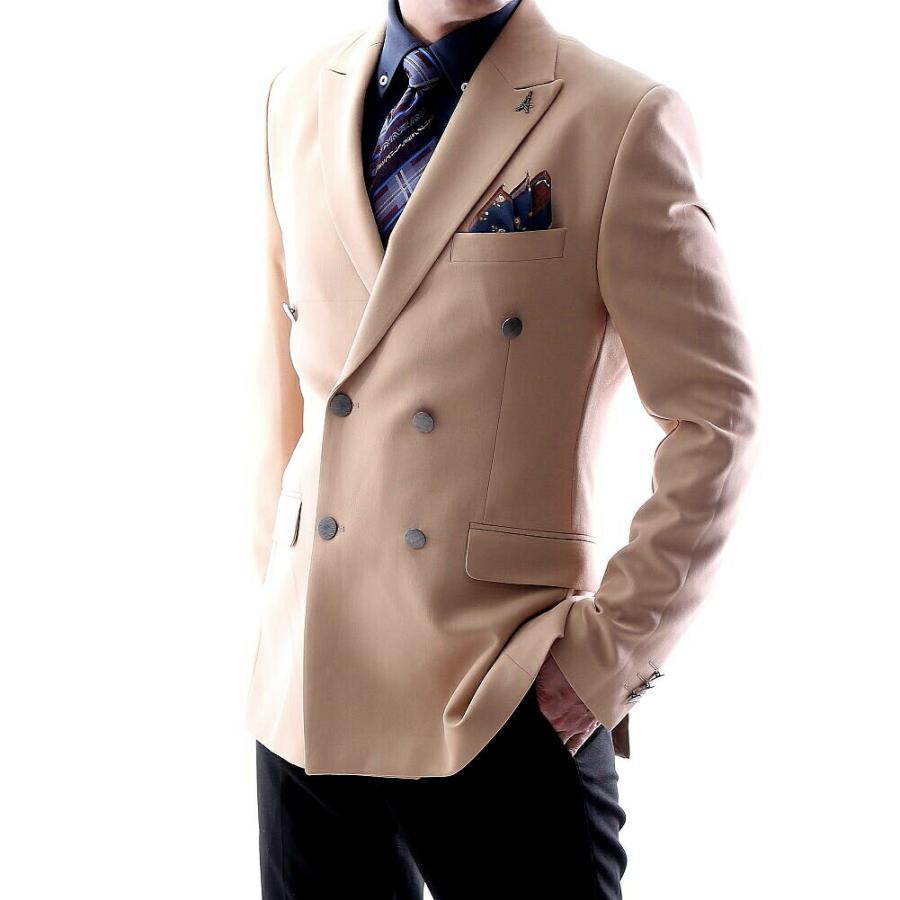 ブレザー ダブル ストレッチ キャメル ガンメタボタン ビジネス