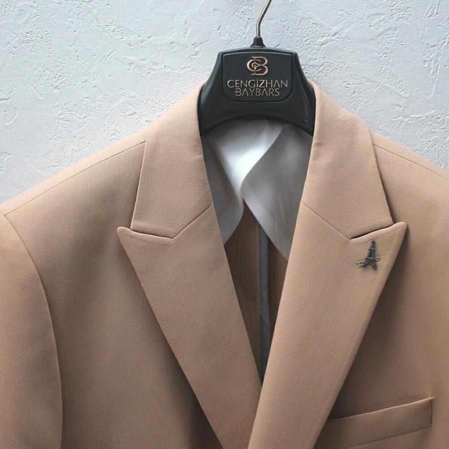 ブレザー ダブル ストレッチ キャメル ガンメタボタン ビジネス