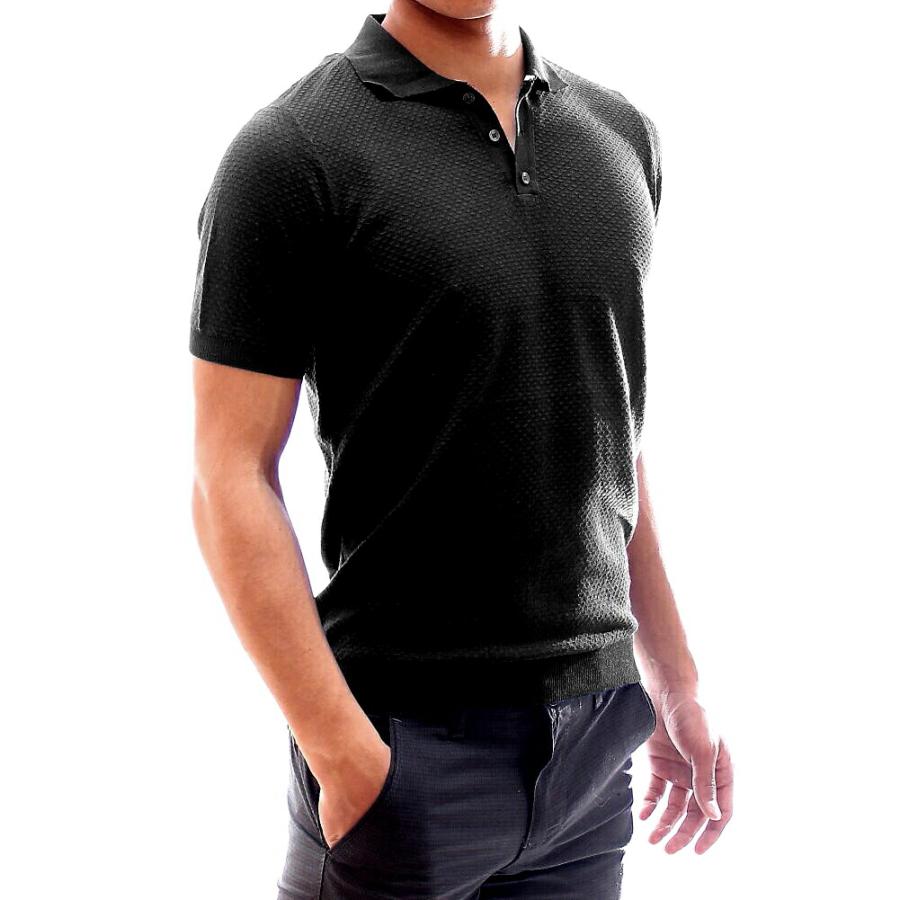 ニット ポロシャツ 半袖 サマーセーター サマーニット メンズ 凹凸編み