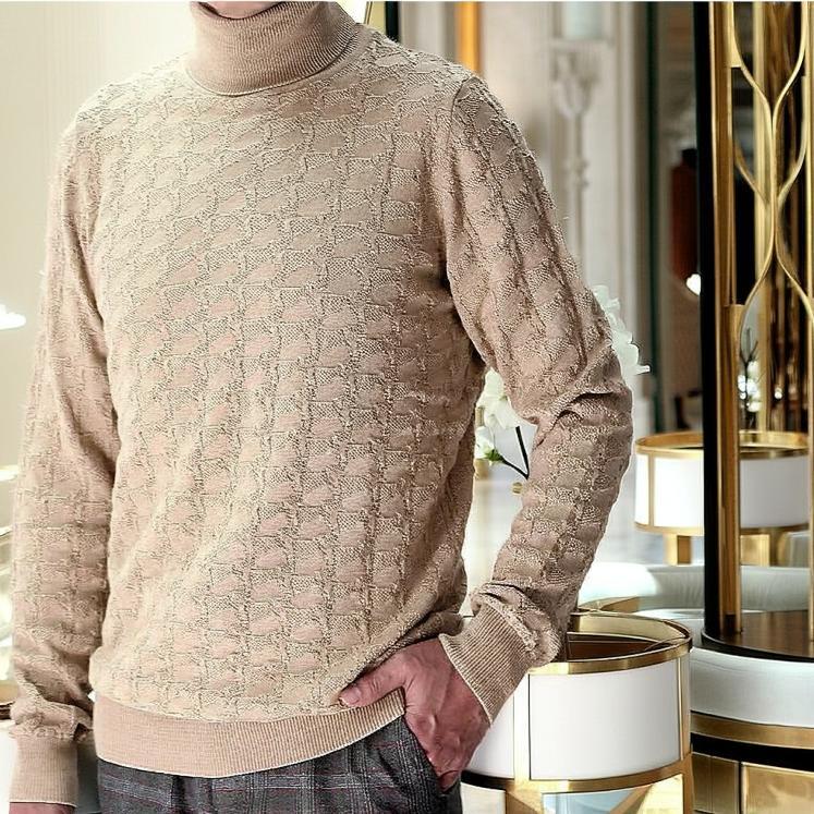 美品✨オーラリー　モヘヤ100 ニット　タートルネック　ハイネック　ベージュ タートルネックセーター メンズ ハイネック ニット 薄手 薄地 幾何学