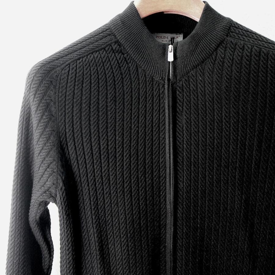ジップアップニット モックネック ニット カーディガン メンズ 黒 XXL