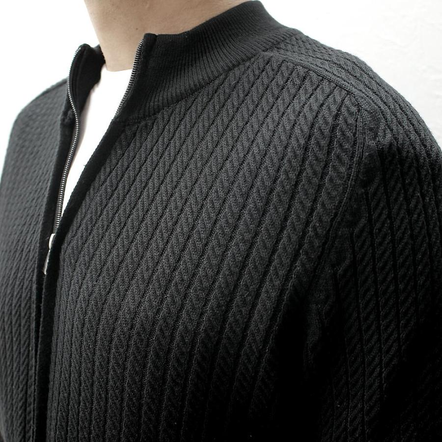 ジップアップニット モックネック ニット カーディガン メンズ 黒 XXL