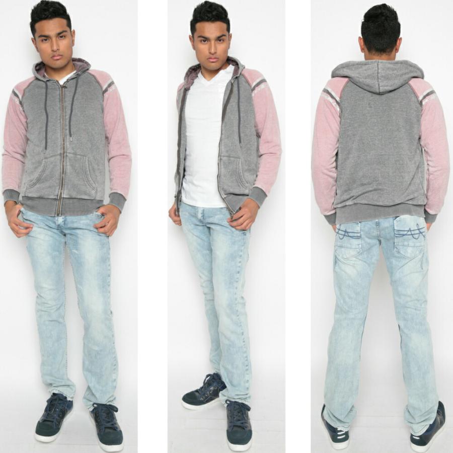 パーカー メンズ ジップアップ スウェット ピンク グレー ボタニカル