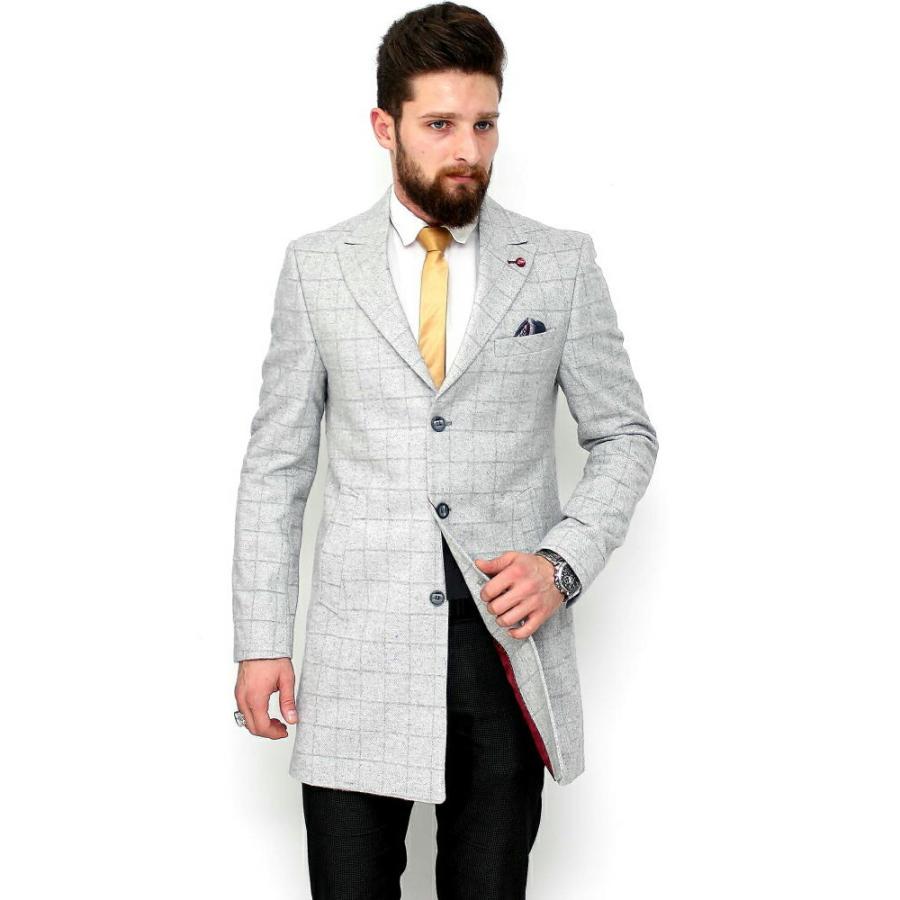 チェスターコート メンズ チェック ピークドラペル ライトグレー 冬 秋 S M L Xl Xxl Xxxl 細身 スリム ウール Scorpion1022 Lightgrey Bin 1 Limitedヤフーショップ 通販 Yahoo ショッピング