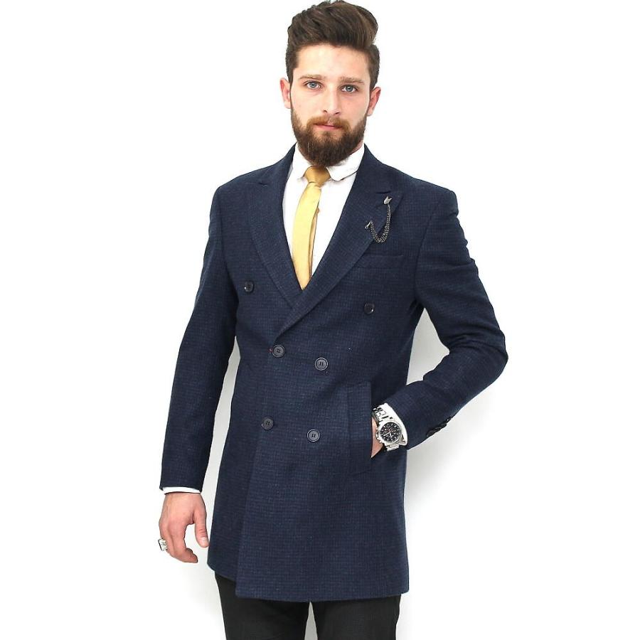 チェスターコート ダブル メンズ ブルー 青 冬 秋 S M L Xl Xxl 細身 スリム 千鳥柄 Scorpion1027 Ao Bin 1 Limitedヤフーショップ 通販 Yahoo ショッピング