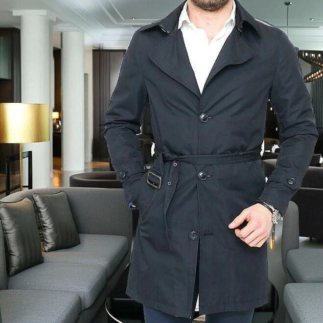 トレンチコート メンズ ハーフコート ビジネス ネイビー 紺 細身
