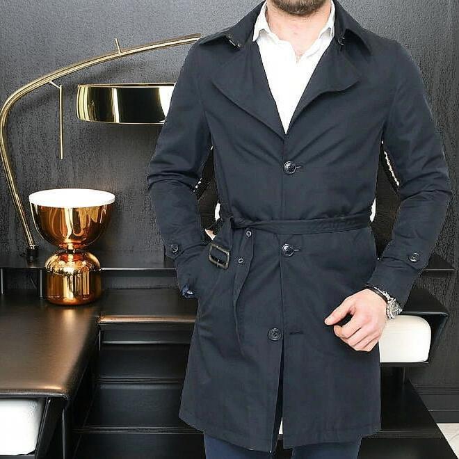 トレンチコート メンズ ハーフコート ビジネス ネイビー 紺 細身