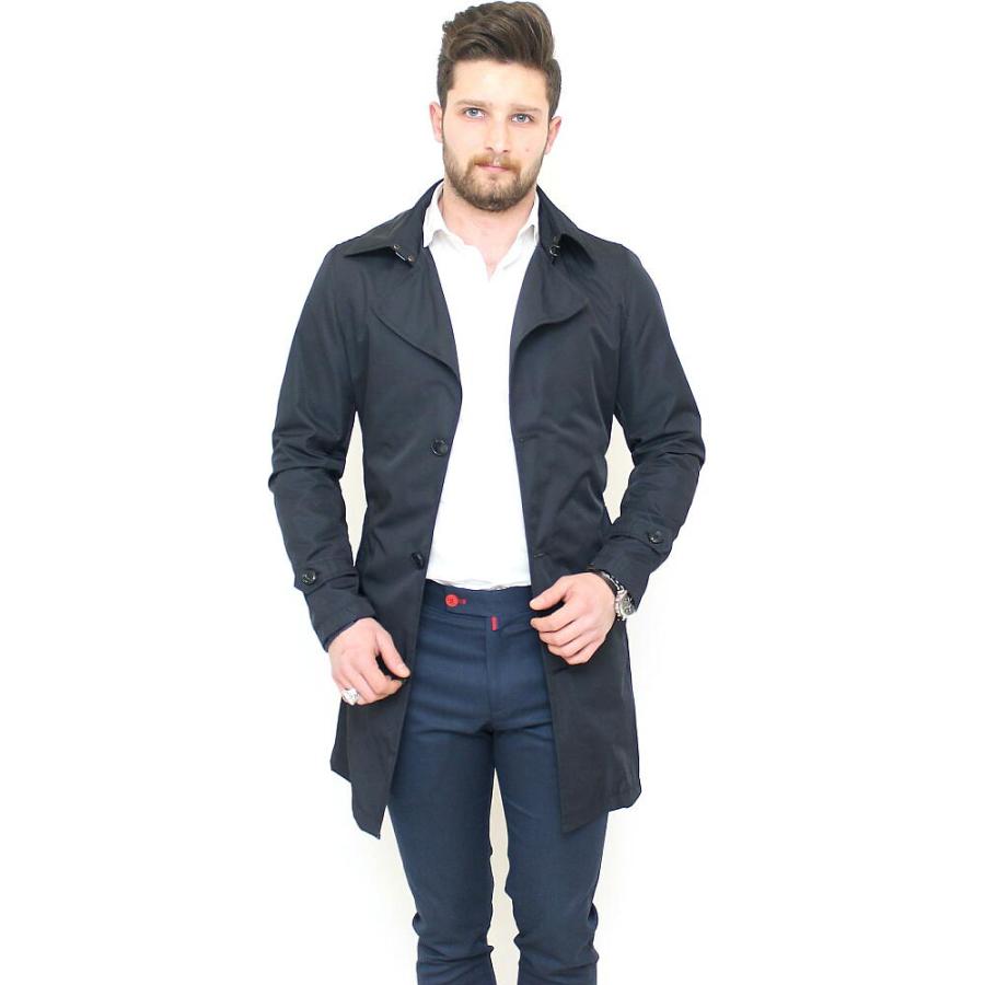 トレンチコート メンズ ハーフコート ビジネス ネイビー 紺 細身