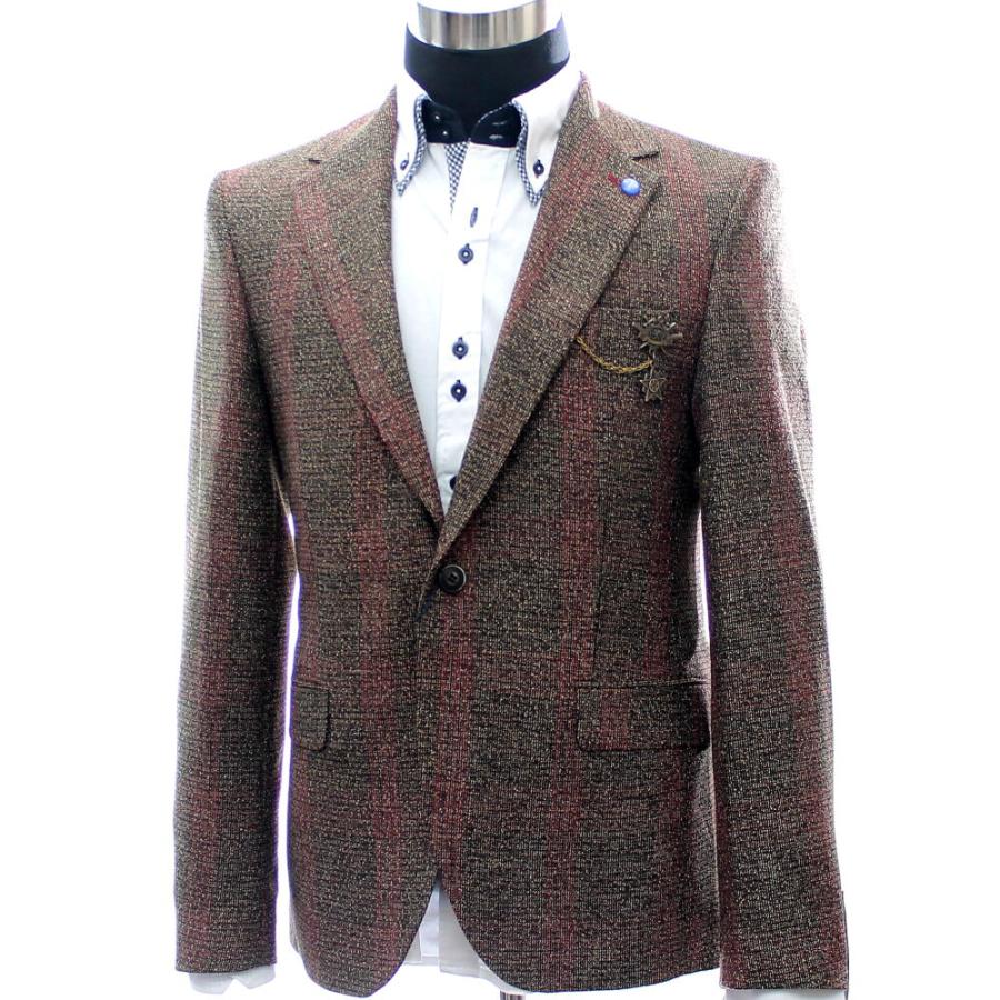 テーラードジャケット ブレザー メンズ チェック ブラウン 茶 ビジネス
