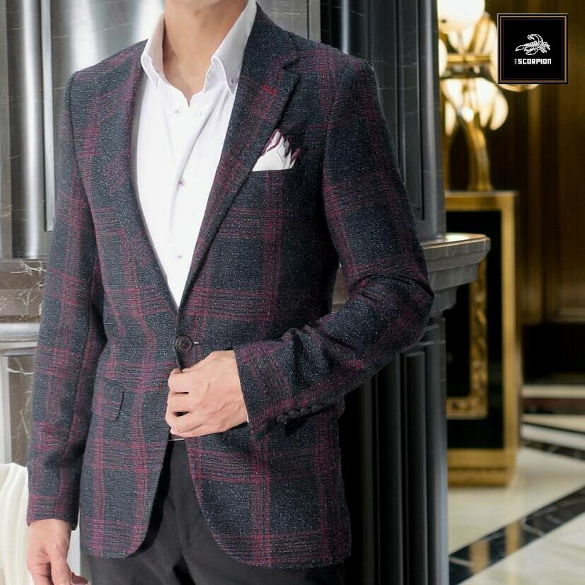ツイード テーラードジャケット ブレザー メンズ チェック 紺 ダーク