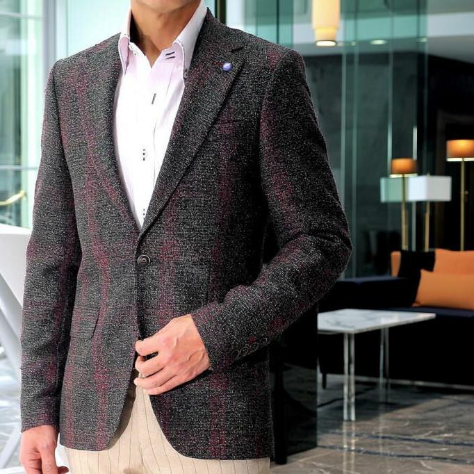 テーラードジャケット ブレザー メンズ チェック 黒 ビジネス
