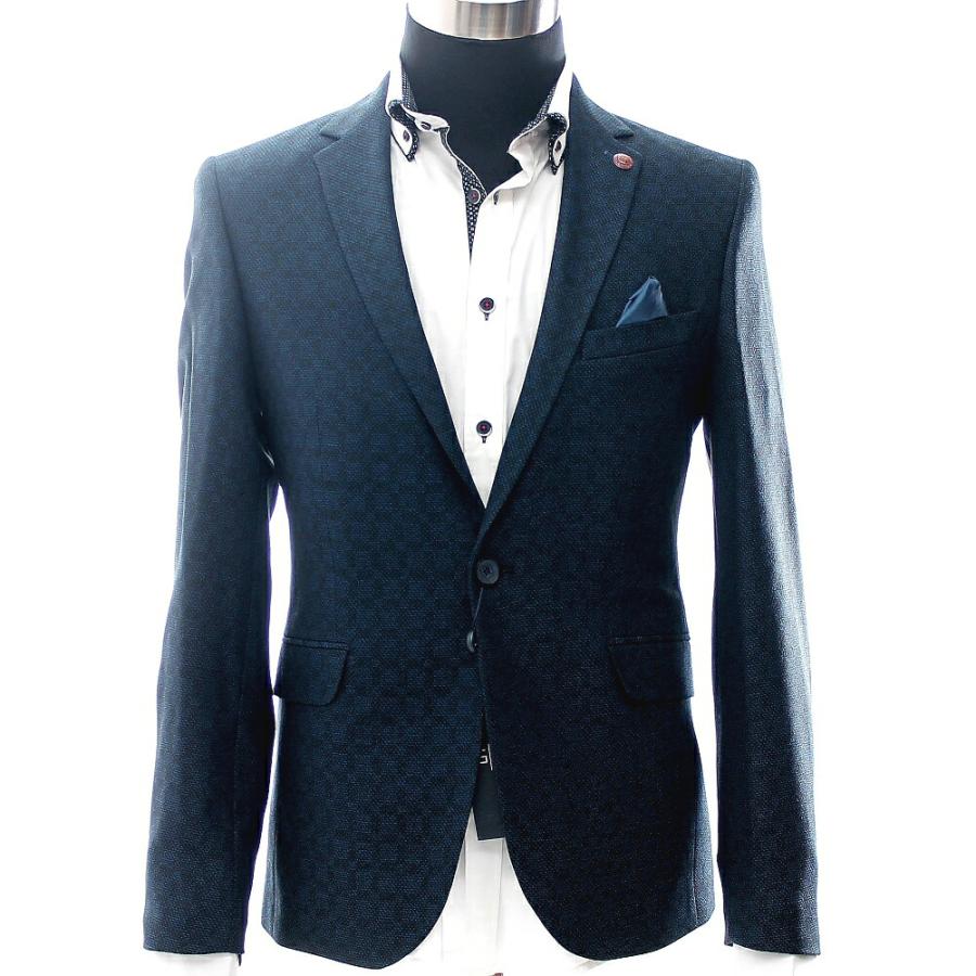 テーラードジャケット ブレザー メンズ ストレッチ 青 ブルー黒