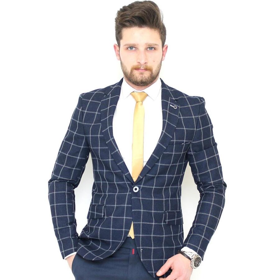 テーラードジャケット ブレザー メンズ チェック 紺 ネイビー ジャケパン 一つボタン 細身 タイト シルエット Scorpion2269 Kon Bin 1 Limitedヤフーショップ 通販 Yahoo ショッピング