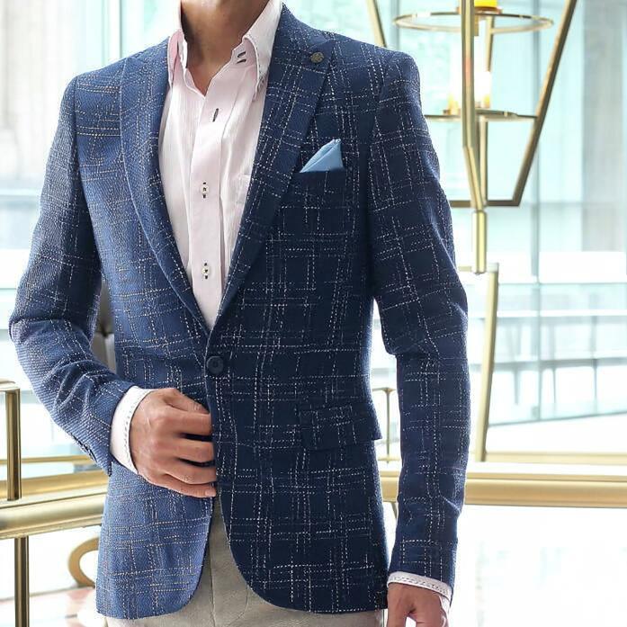 テーラードジャケット ブレザー ツイードジャケット ブルー かすれ