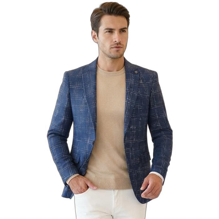 BOYFRIEND TWEEDテーラードジャケット テーラードジャケット ブレザー ツイードジャケット ブルー かすれ
