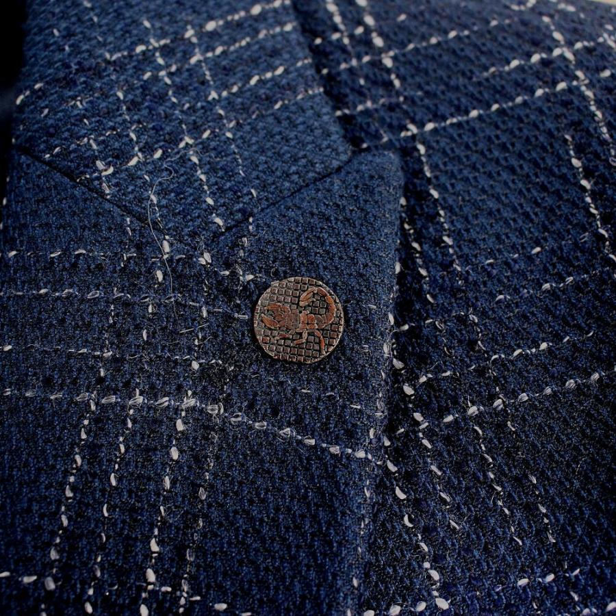 テーラードジャケット ブレザー ツイードジャケット ブルー かすれ