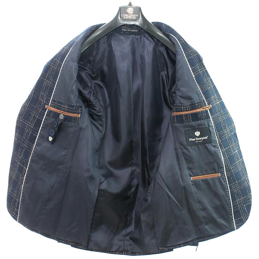 テーラードジャケット ブレザー ネイビー 紺 かすれチェック