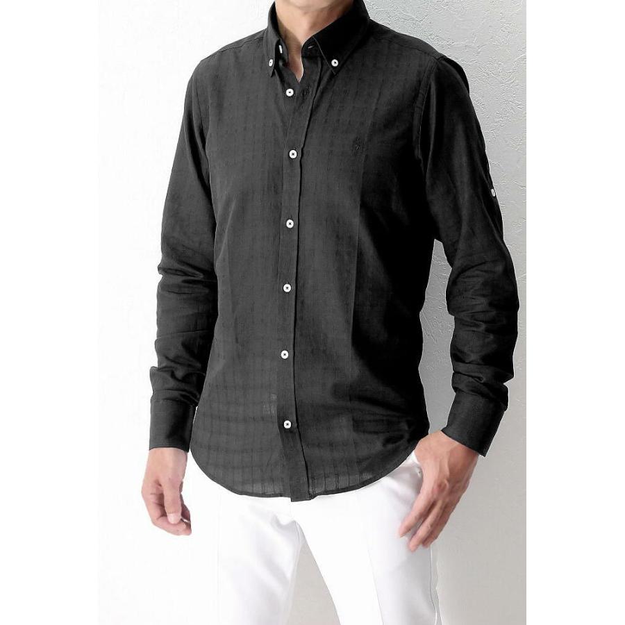 ボタンダウンシャツ 長袖シャツ 薄手 紺/黒 チェック 薄地 メンズ XXL