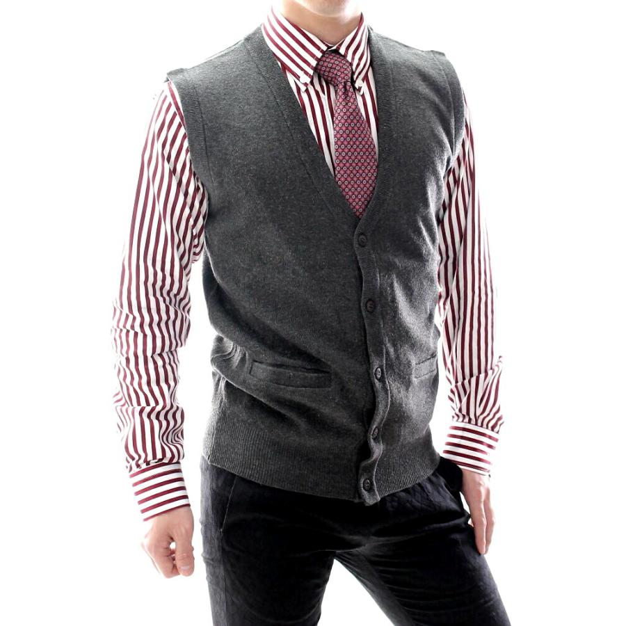 ニットベスト メンズ 前開き 紺/ミディアムグレー/黒