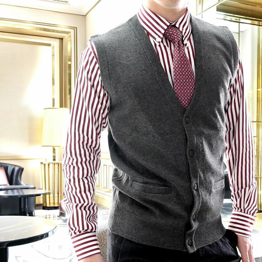 ニットベスト メンズ 前開き 紺/ミディアムグレー/黒