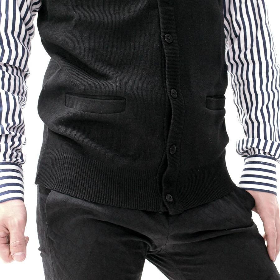 ニットベスト メンズ 前開き 紺/ミディアムグレー/黒