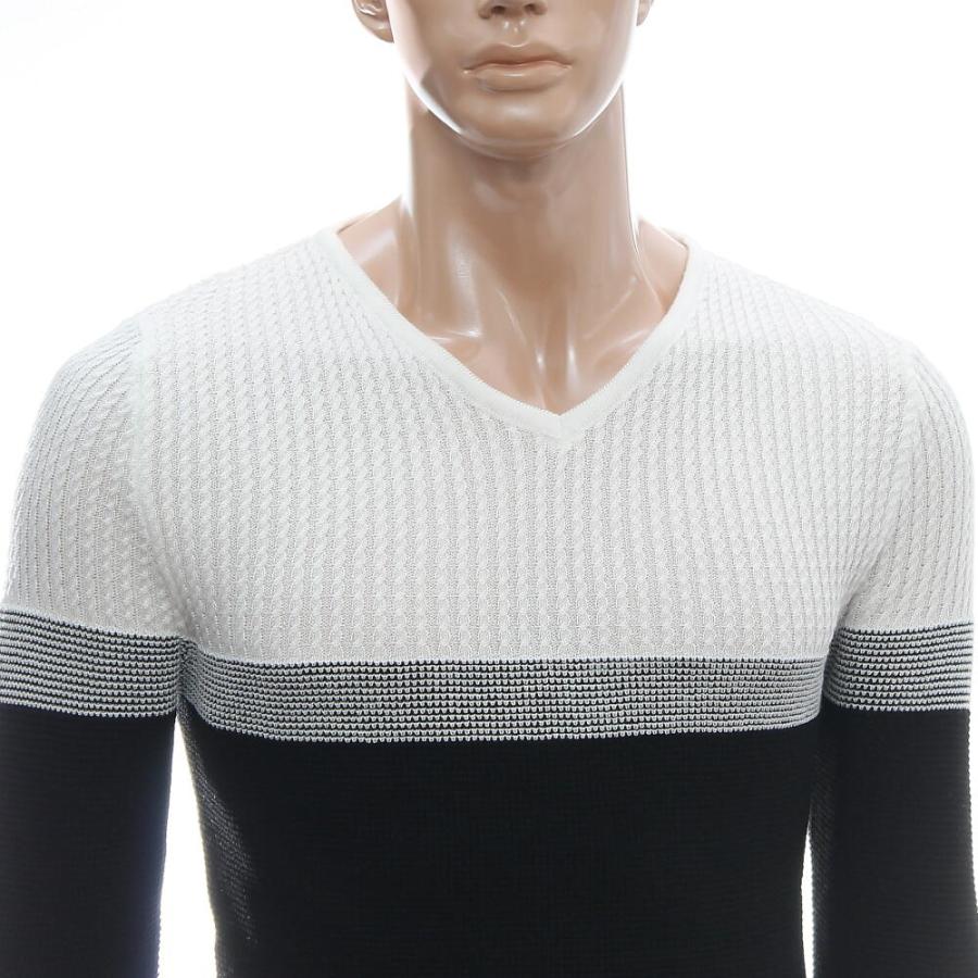 Vネック ニット セーター 薄地 秋冬春 リブニット メンズ 黒/白