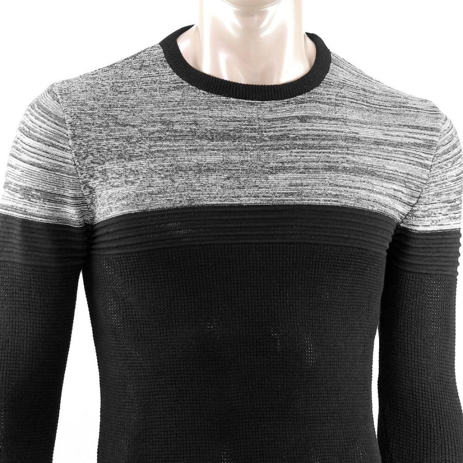 ニット セーター メンズ スプリングニット グレー黒 ボーダー切替 薄地