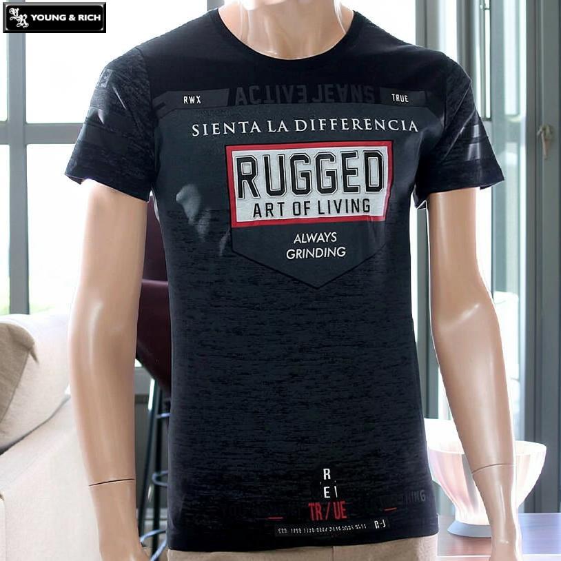 Tシャツ メンズ 半袖 黒 派手 プリント RUGGED 綿100 コットン ドイツ 