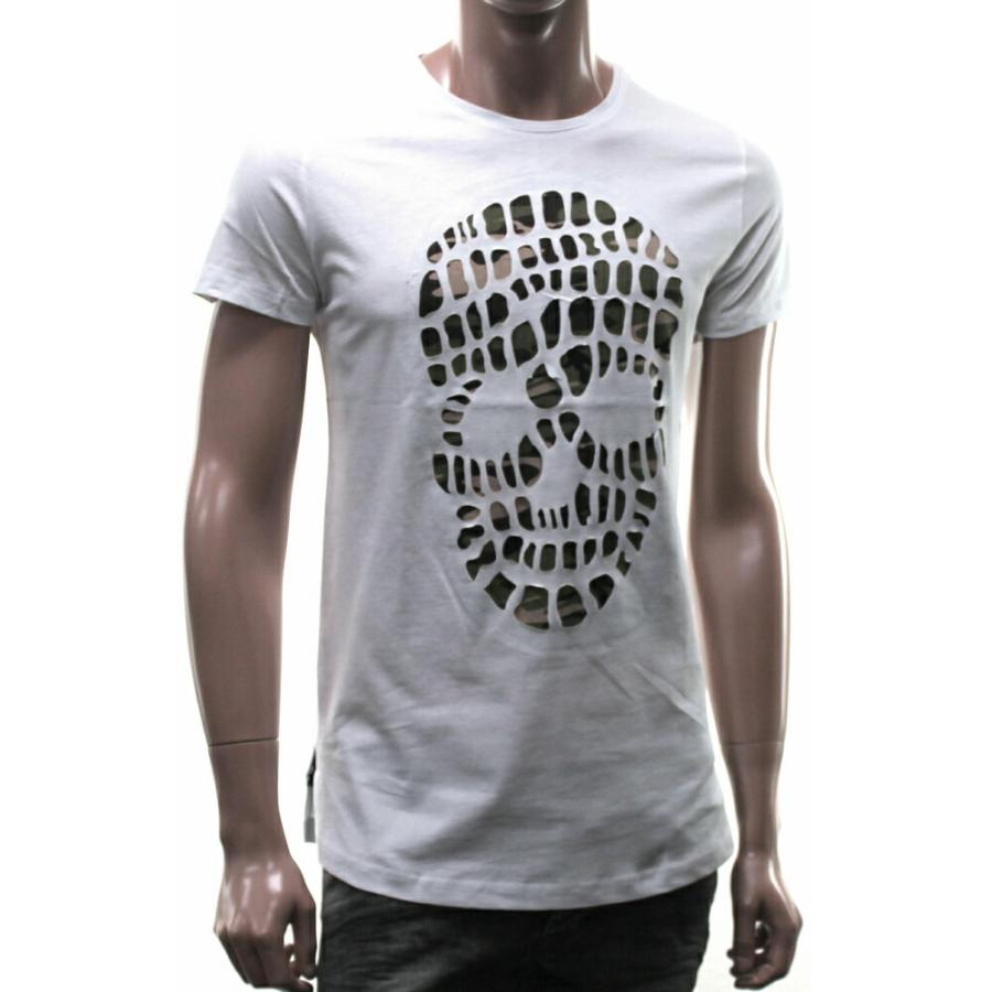 ドクロ Tシャツ スカル 迷彩柄 メンズ 黒白 メール便可 : BIN-1