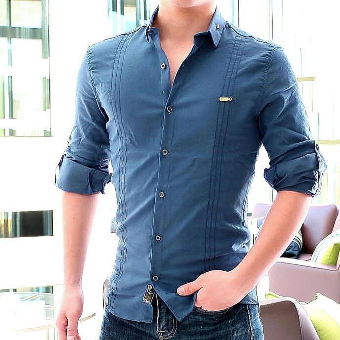 長袖シャツ ストレッチ メンズ 青/紺/水色 大きいサイズも入荷