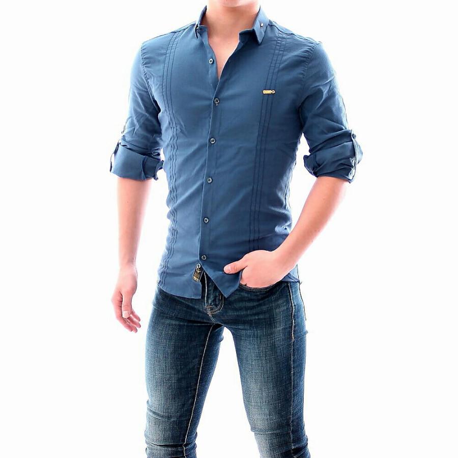 UNDERCOVER3デニム長袖シャツ ボタンダウン 青 長袖シャツ ストレッチ メンズ 青/紺/水色 大きいサイズも入荷 タイト